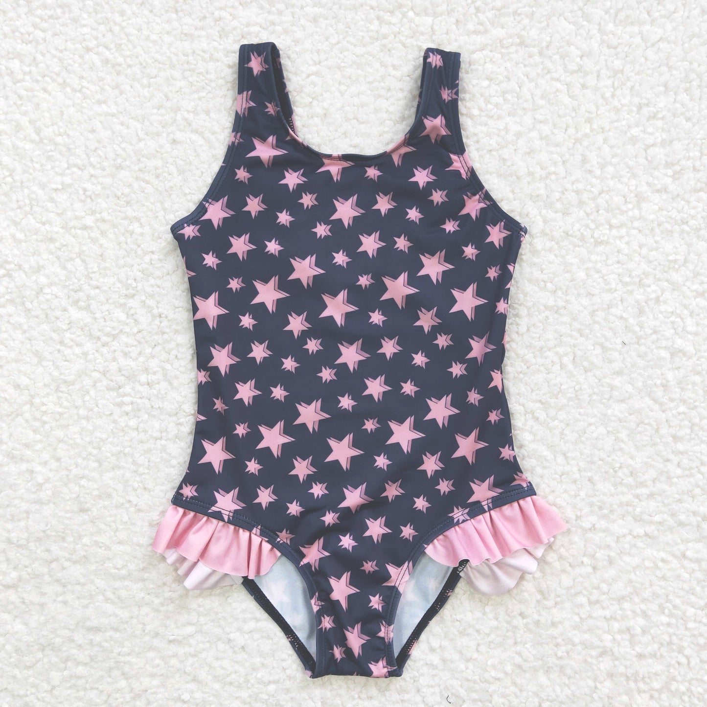 kids swim wear stars girl swimsuit with lining
