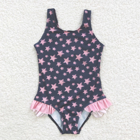 kids swim wear stars girl swimsuit with lining