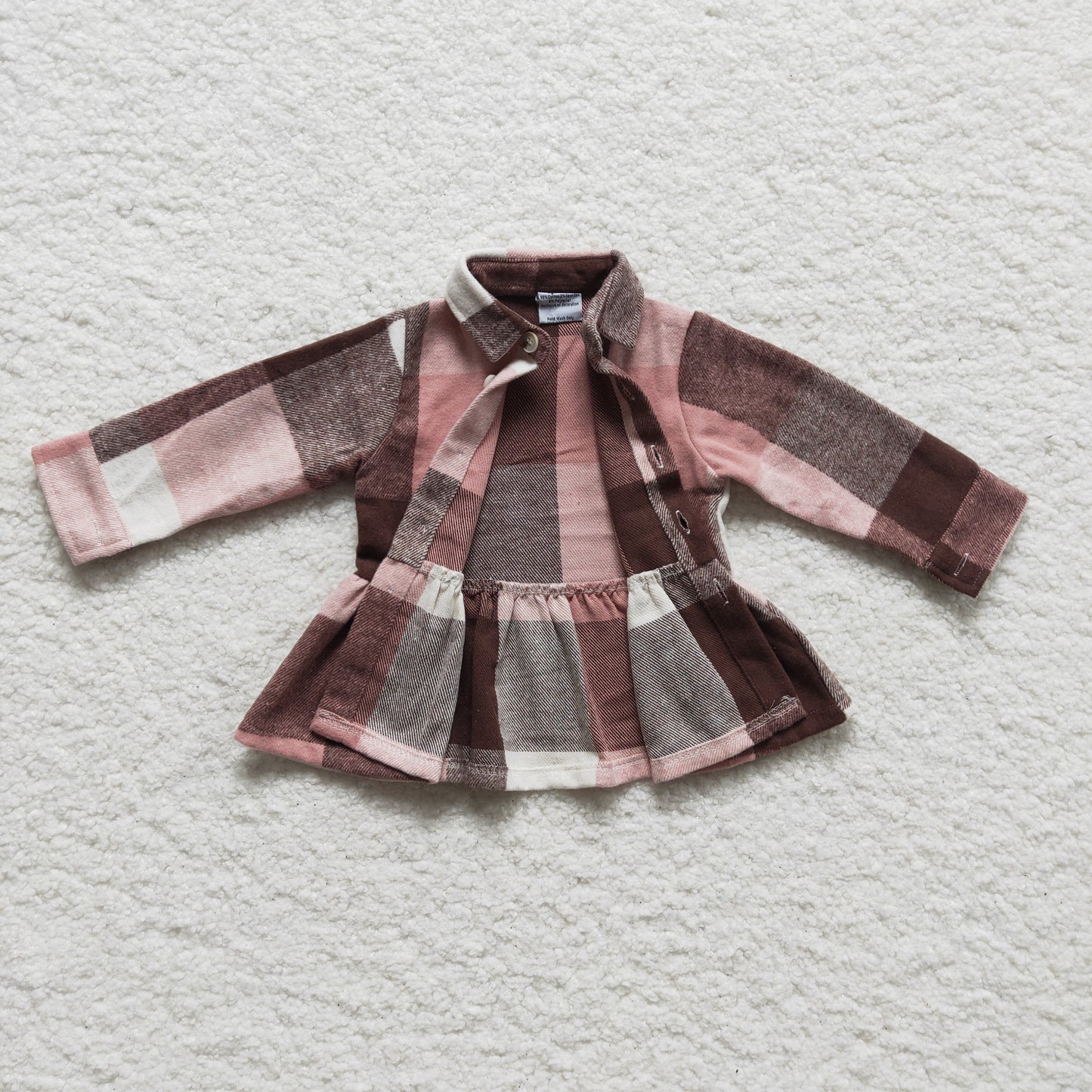 children's clothing girl flannel pink plaid ruffle button coat