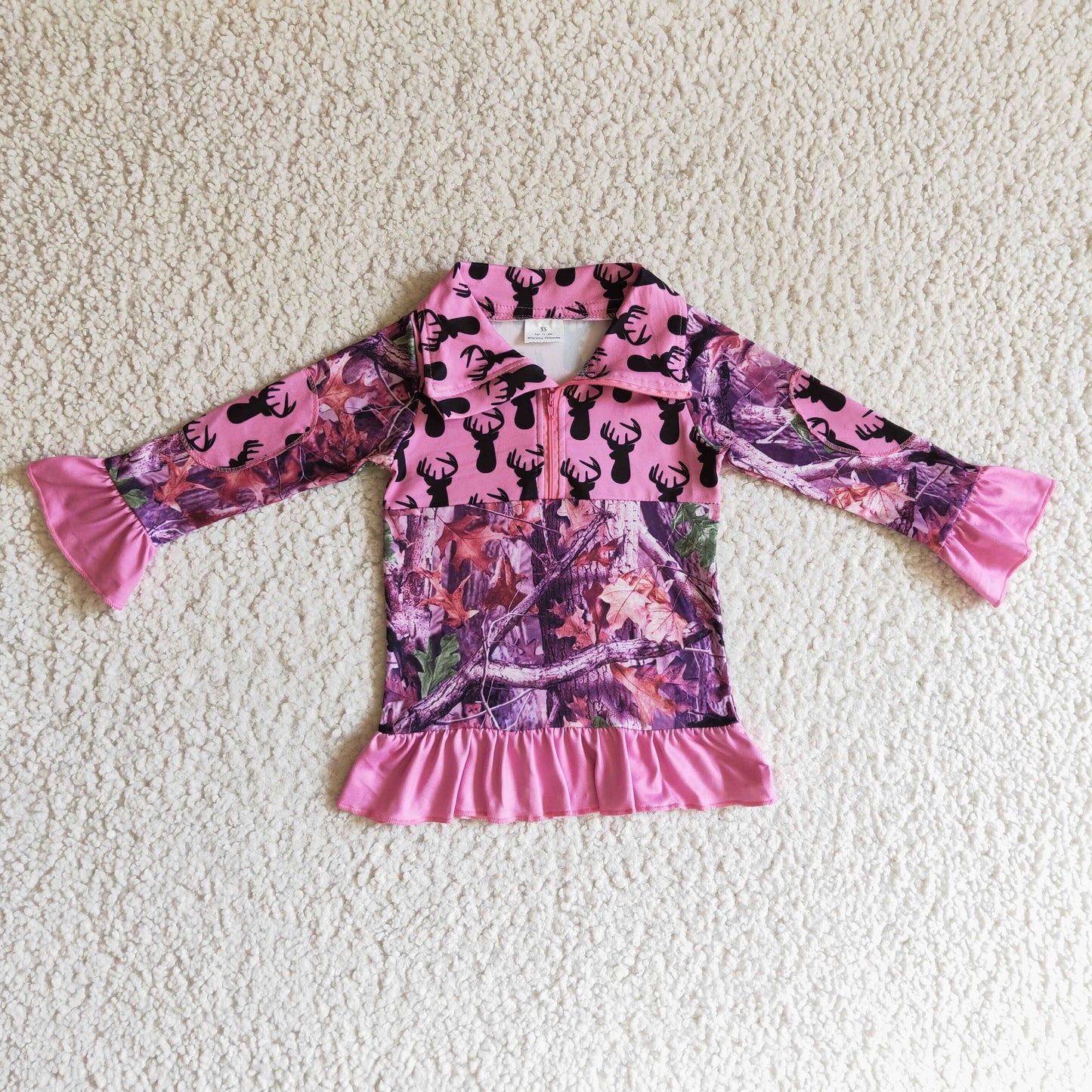 children girl pink hunt deer camo pullover top clothing