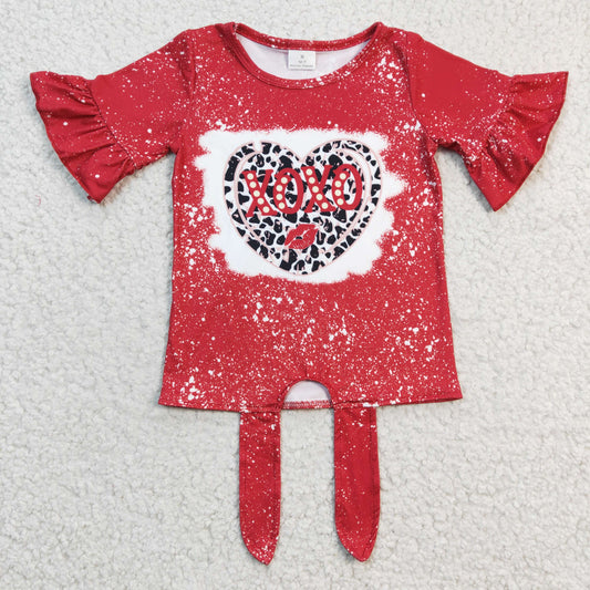 girl valentine red top leopard heart with xoxo