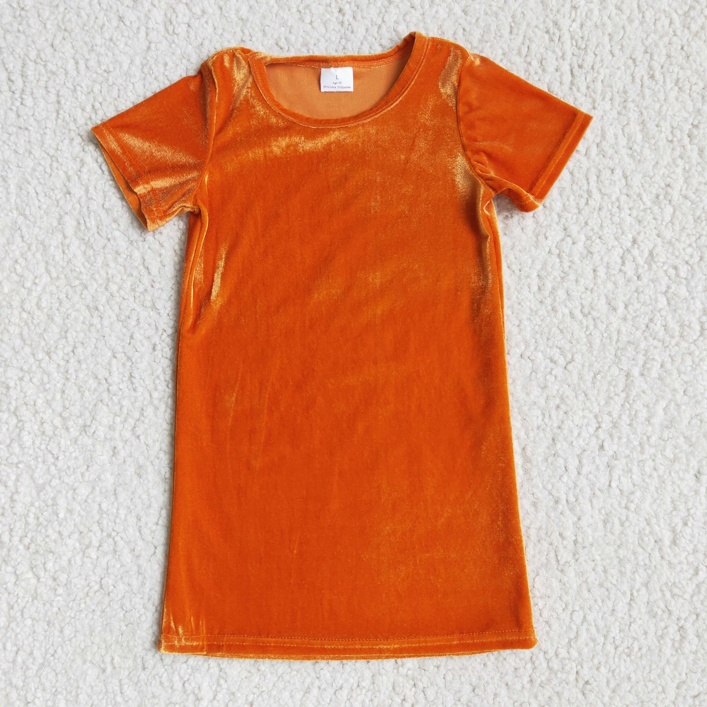 Orange Short Sleeve Velvet Dress