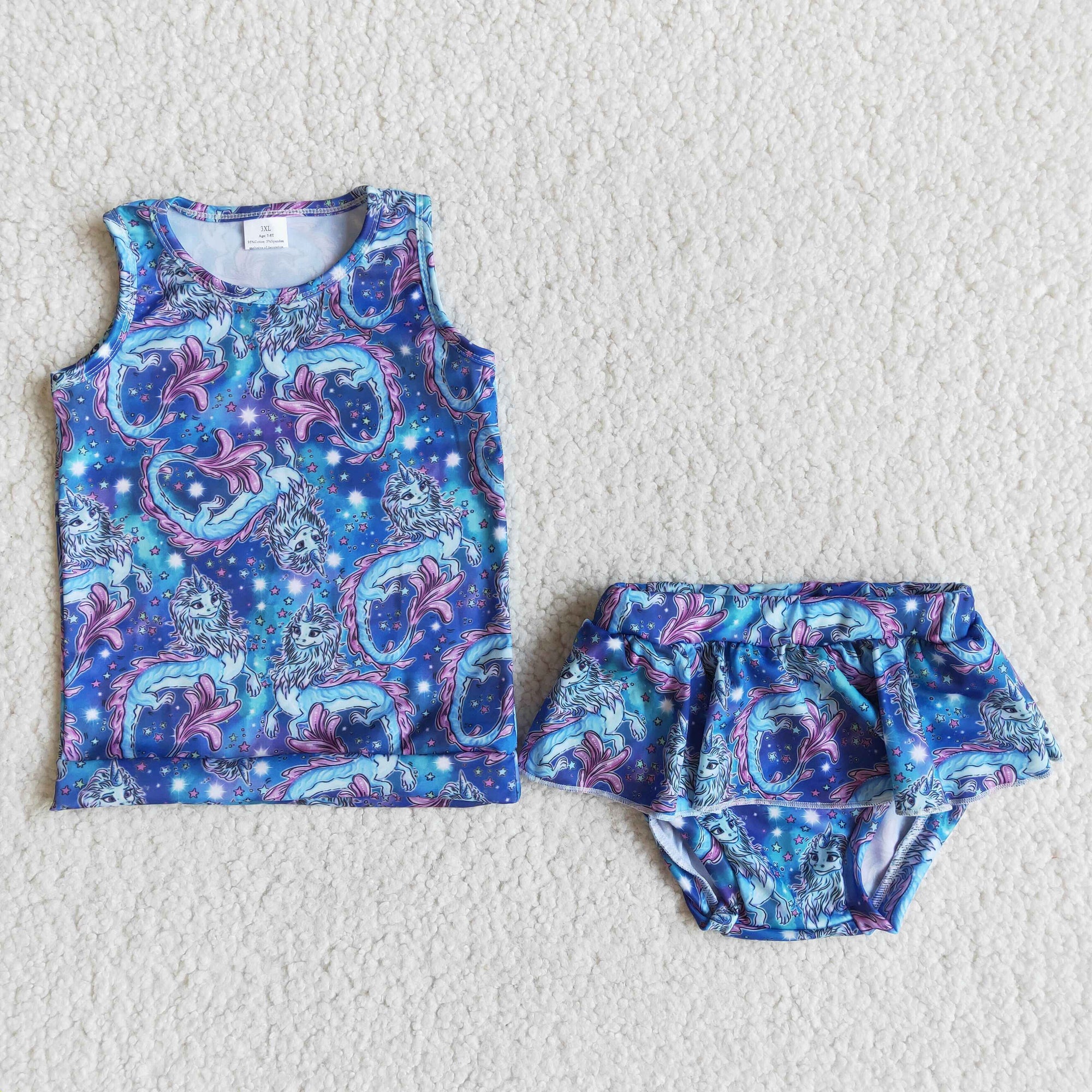 cartoon dragon tank bummie 2 pcs swimsuit