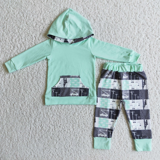 Mint Color Lineman Pants Hoodie Set
