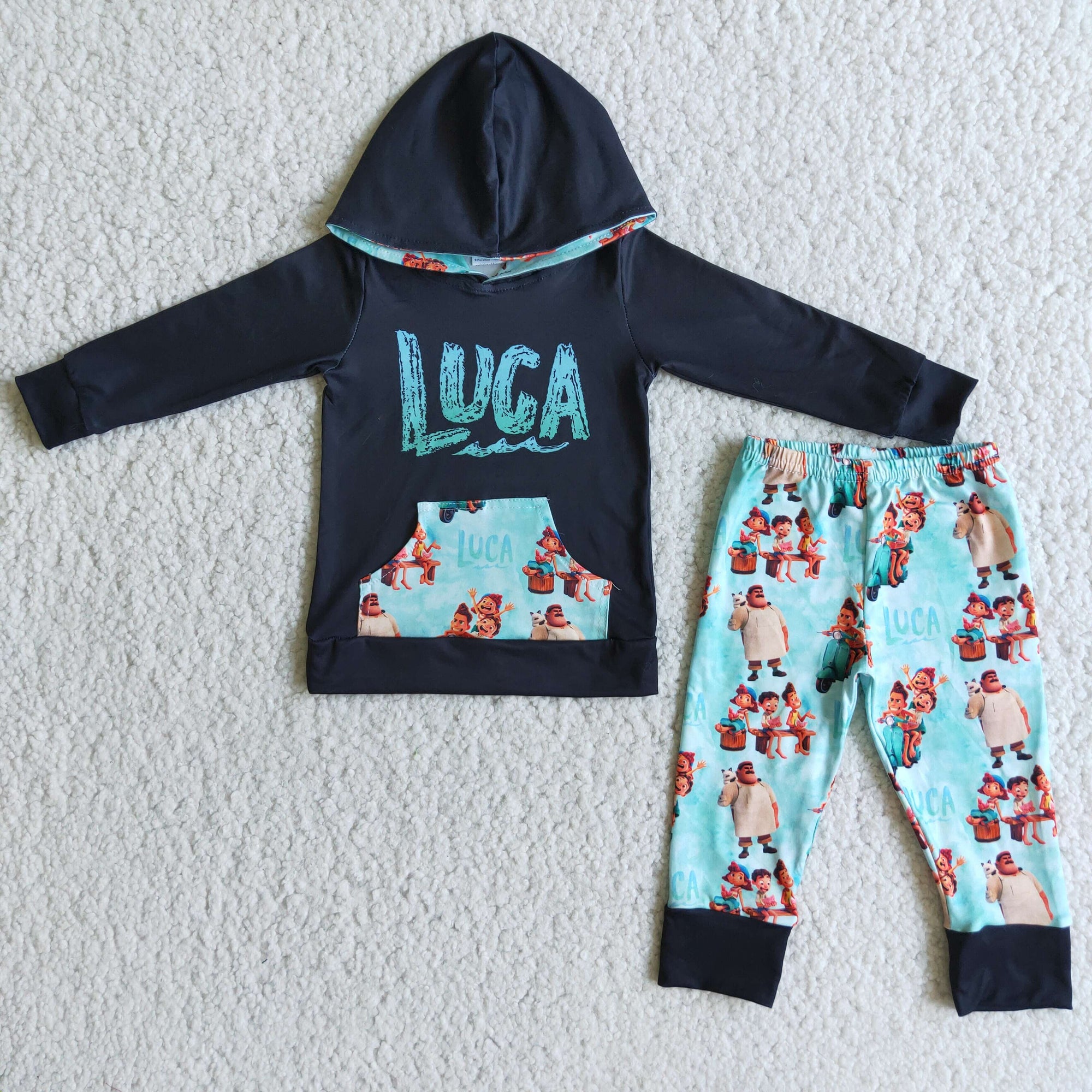Cute Black Luck Hoodie Set
