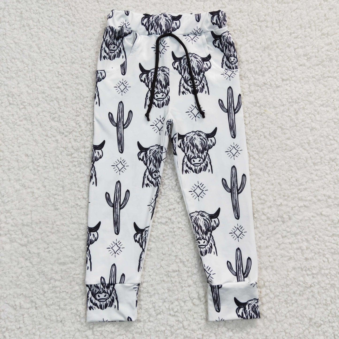 kids bottom white cow print jogger pants for boy