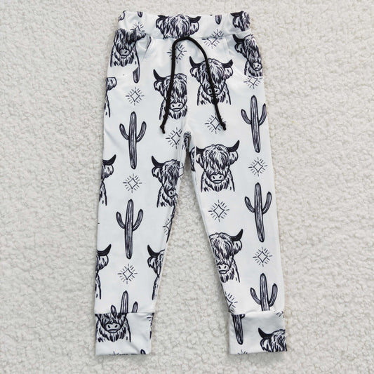 kids bottom white cow print jogger pants for boy