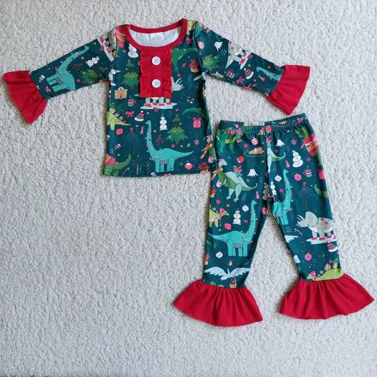 Girl Christmas Dinosaur Pajamas