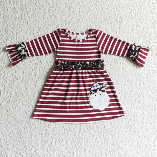 santa embroidery stripe girls dress