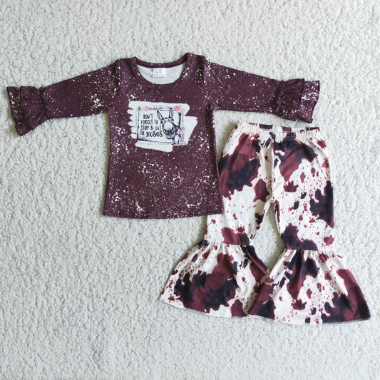 Brown Cow Print Bells Pants Set Girl Outfit
