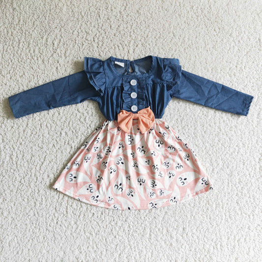 blue jeans fabric pink boo dress with bow