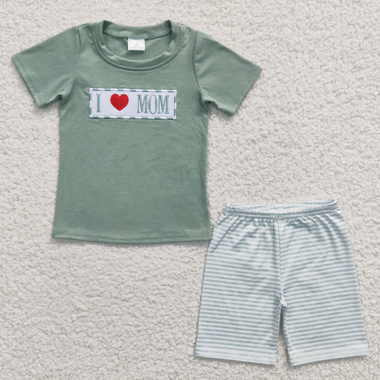 I love mom shorts set embroidery outfit for boy
