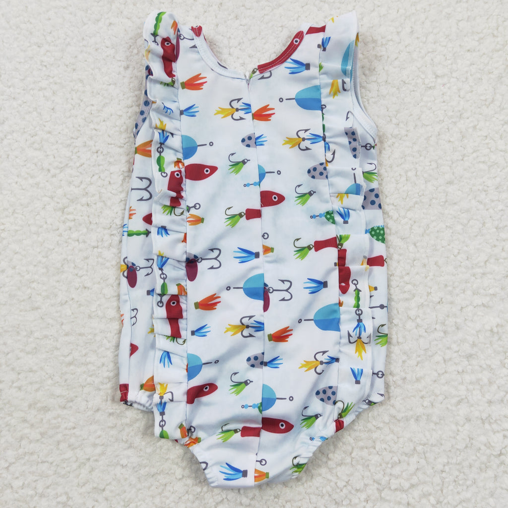 baby girl summer fish hook swimsuit with zip