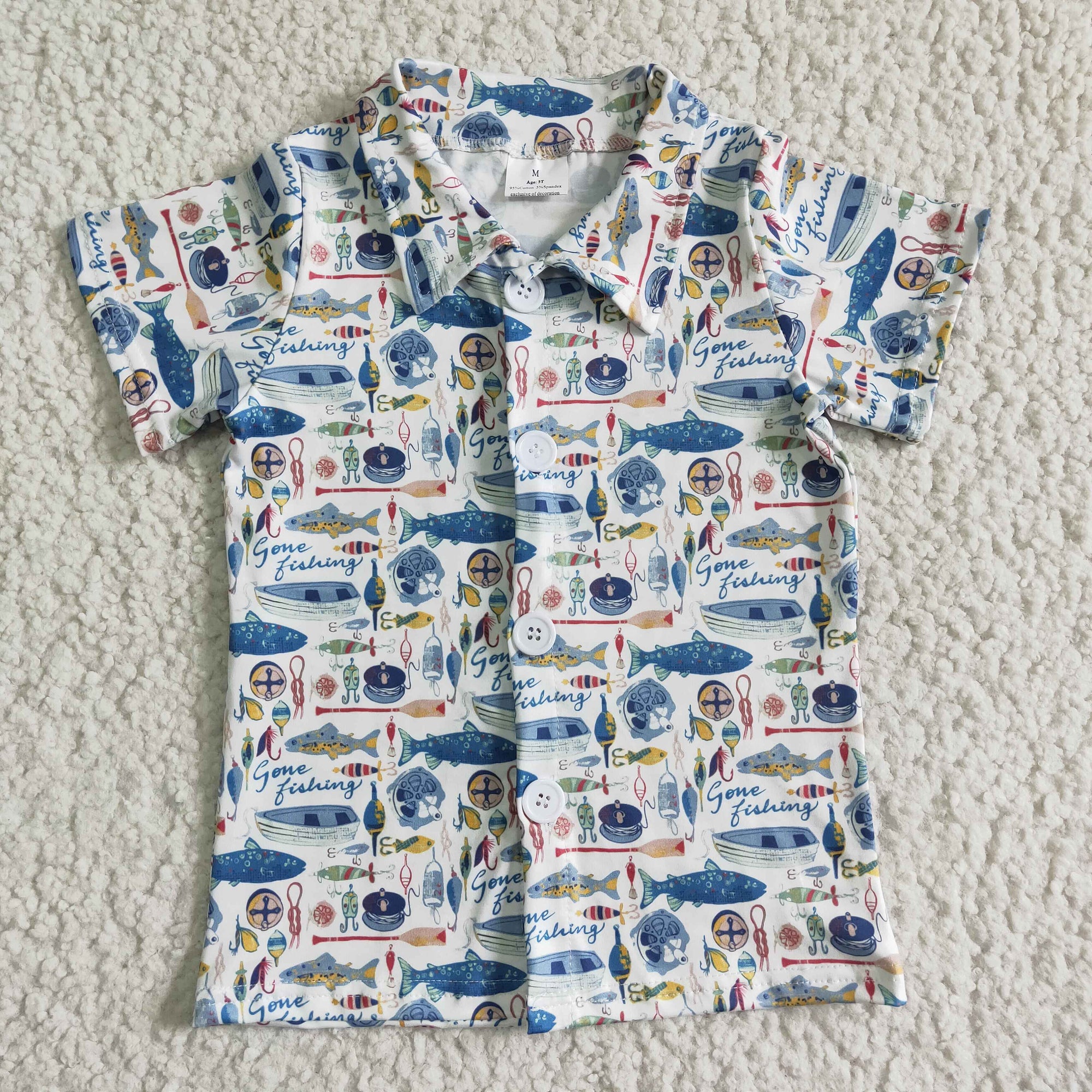 short sleeve fish button shirt boys clothing