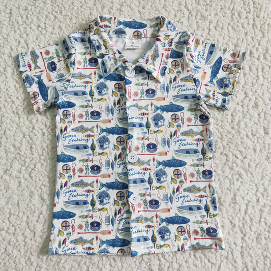 short sleeve fish button shirt boys clothing