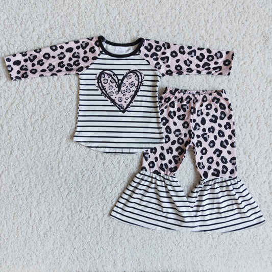 long sleeve valentine's day leopard&striped bells outfit