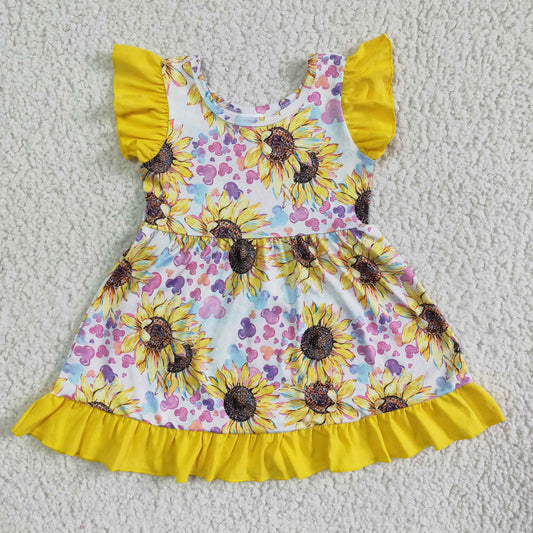 flutter sleeve yellow sunflower ruffle dress girls clothes