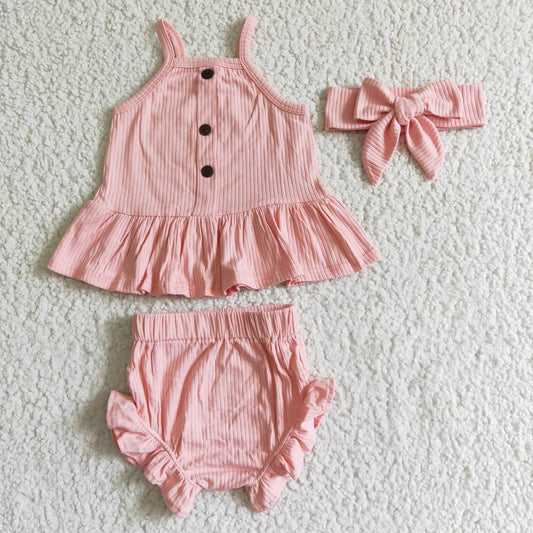 summer girl cotton coral bummie set with bow