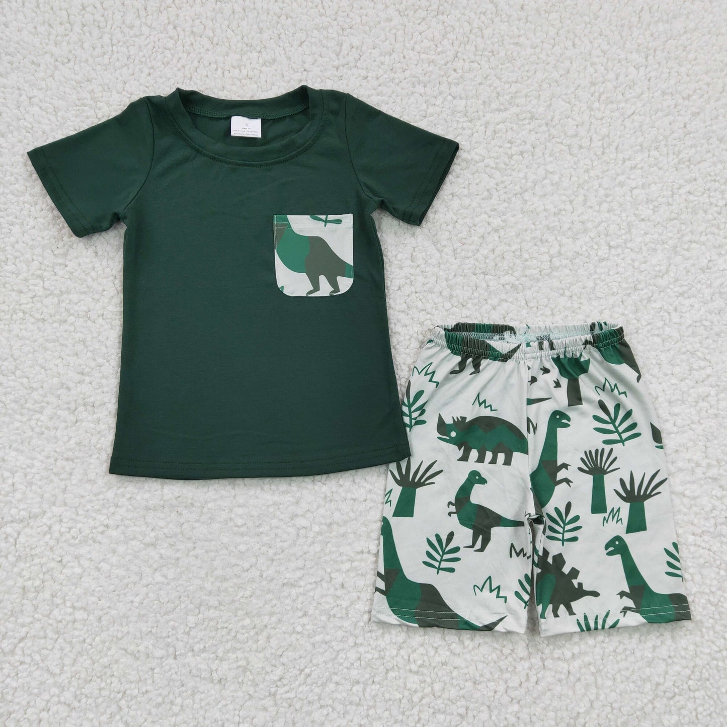 green dinosaur shorts set