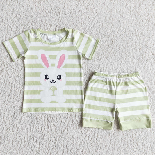 boy light green rabbit print easter shorts set