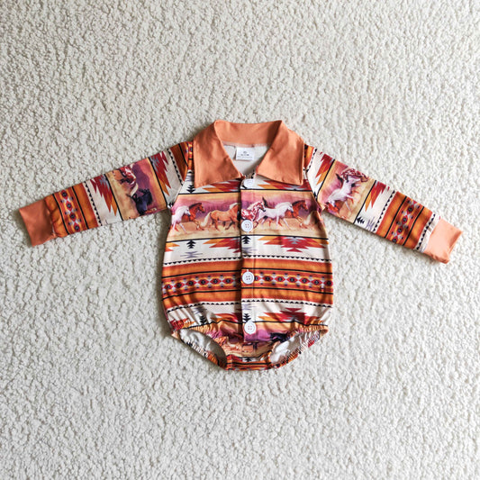 sunset horse button romper baby clothing
