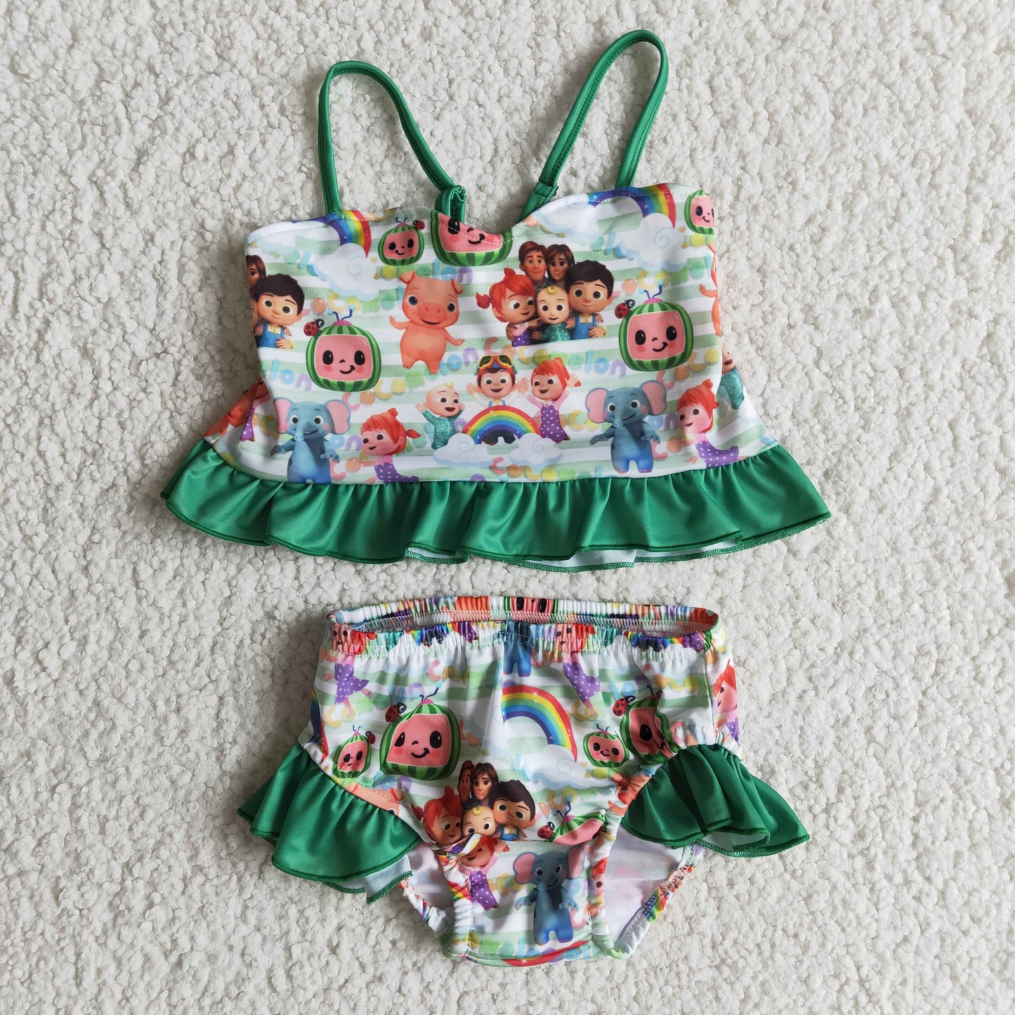 green rainbow 2pc girl’s swimsuit