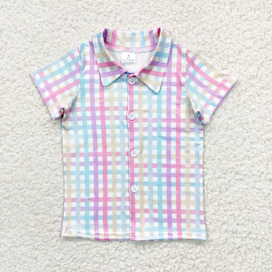 rainbow plaid button polo t-shirt