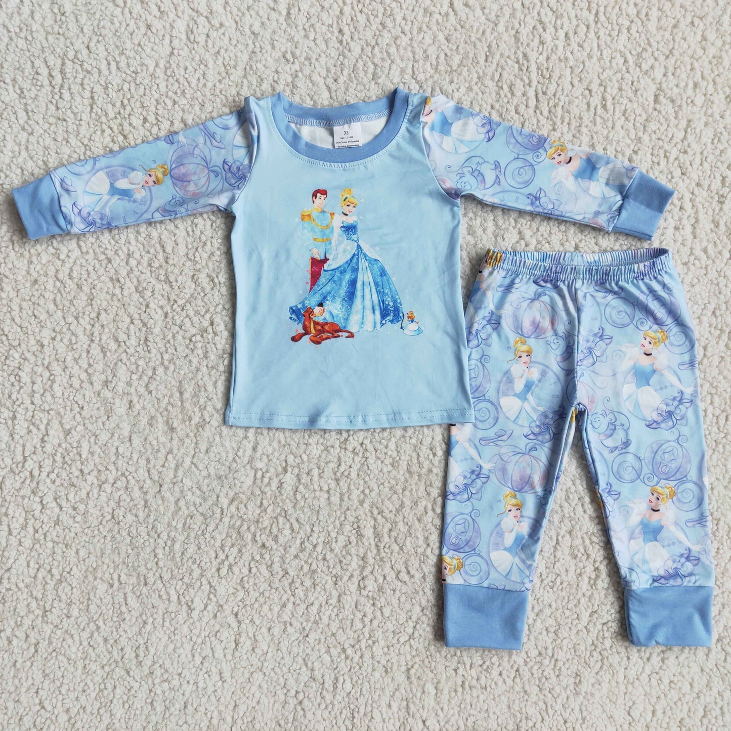 Blue Princess Print Pajamas Girl