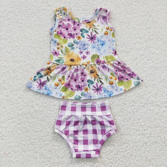 baby girl's bummie set purple floral