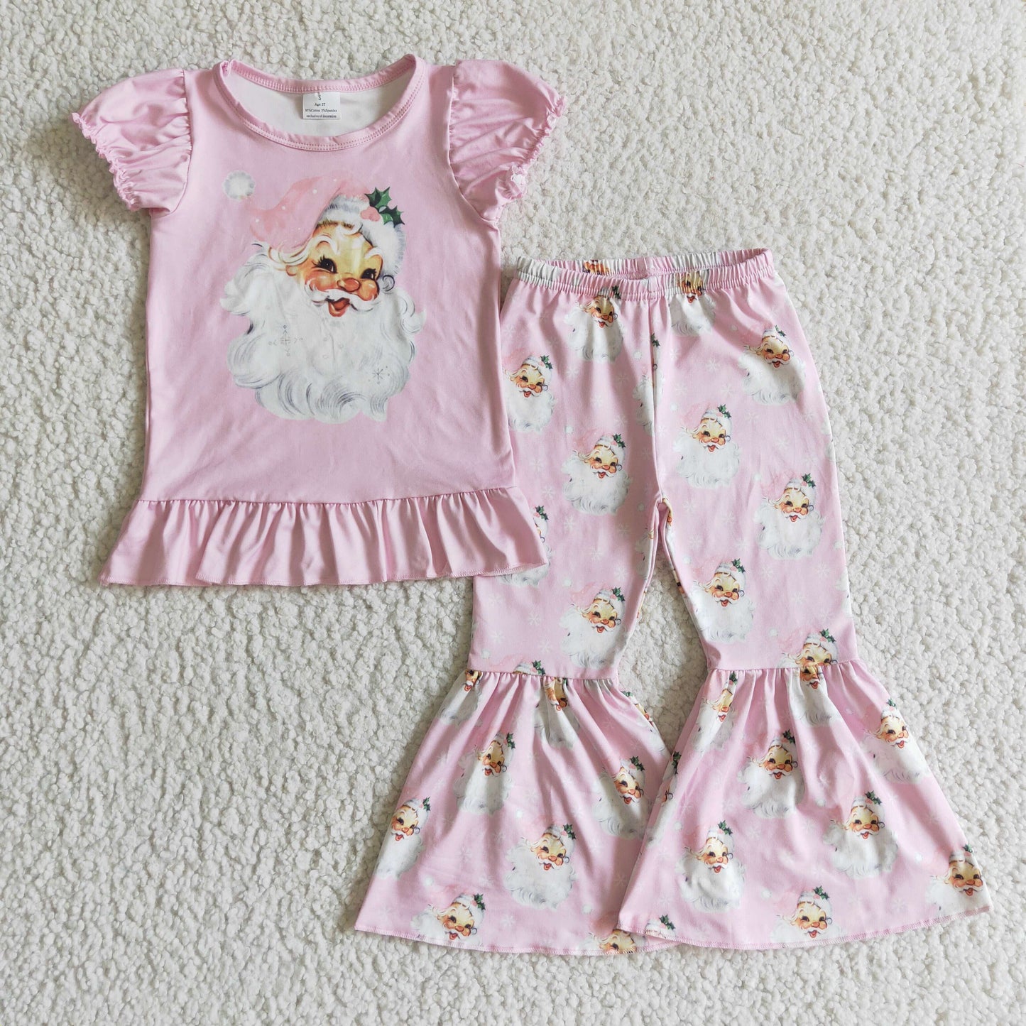 girl pink santa clothes set for christmas