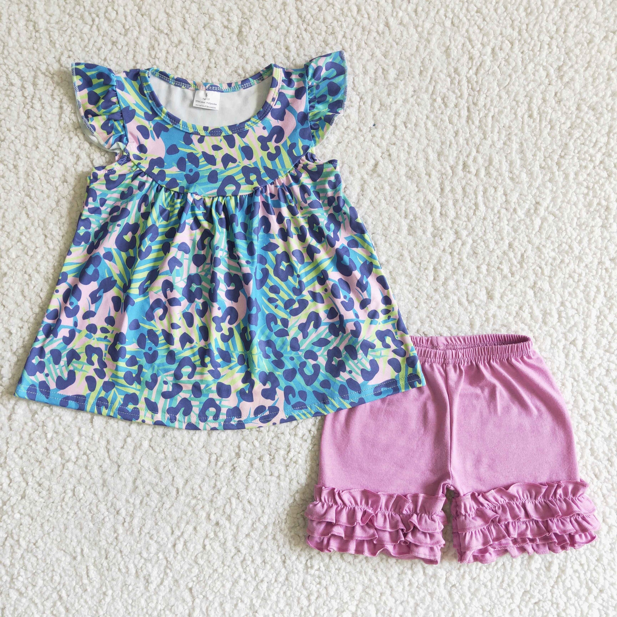 kids clothing pastel leopard girls shorts set