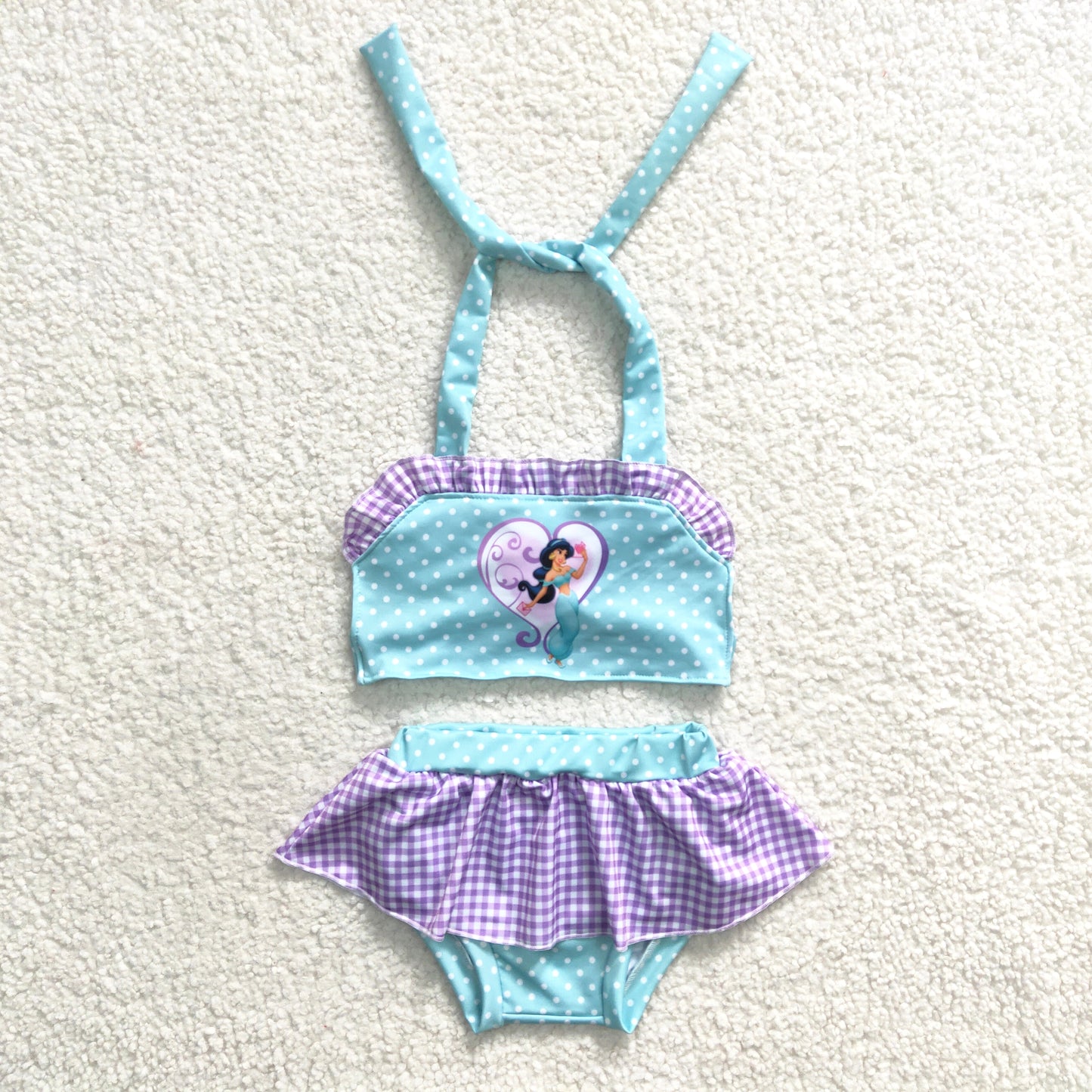 2pcs blue princess ruffle swimsuit for girl