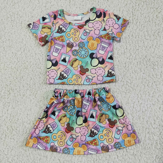 kids clothing skirt set colorful snacks