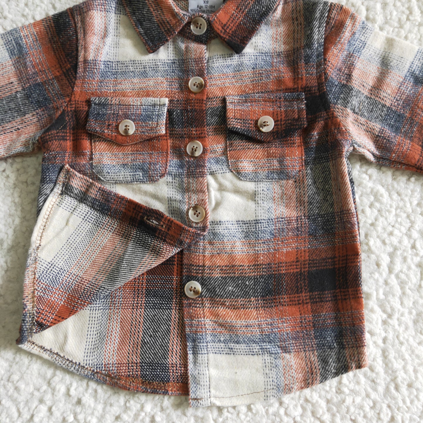 children's clothing boy flannel brown plaid button shirt for fall