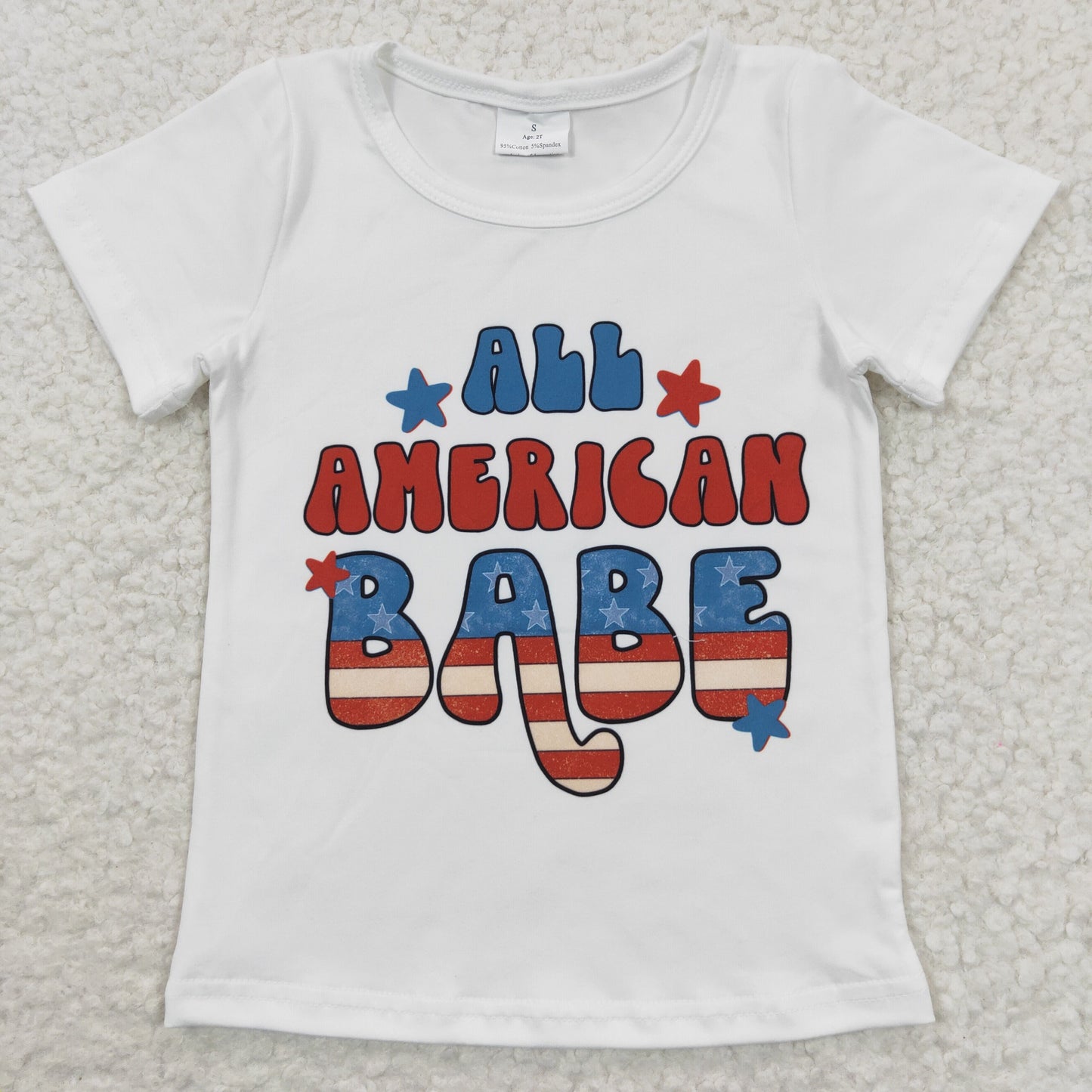 all american babe white tee t-shirt kids 4th of july clothing