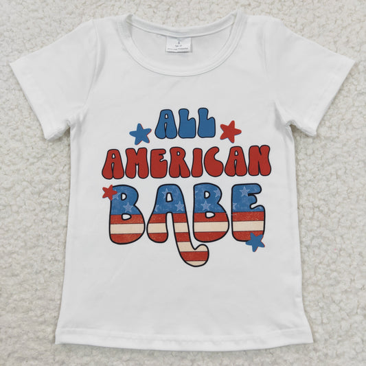 all american babe white tee t-shirt kids 4th of july clothing