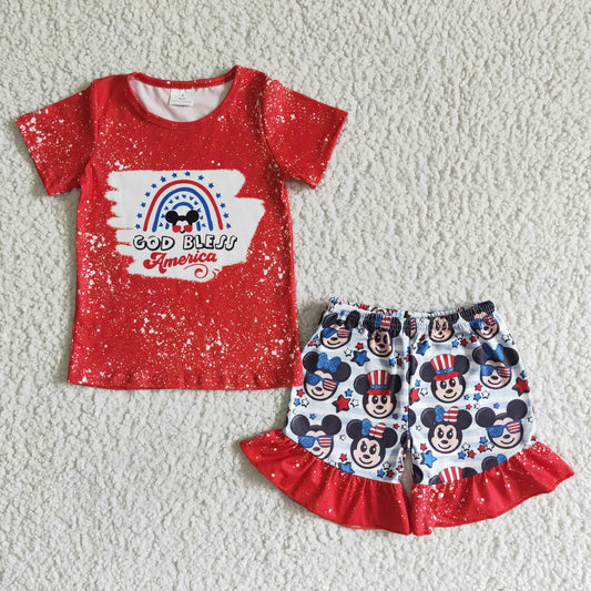 girl's outfit red july 4th shorts set clothing