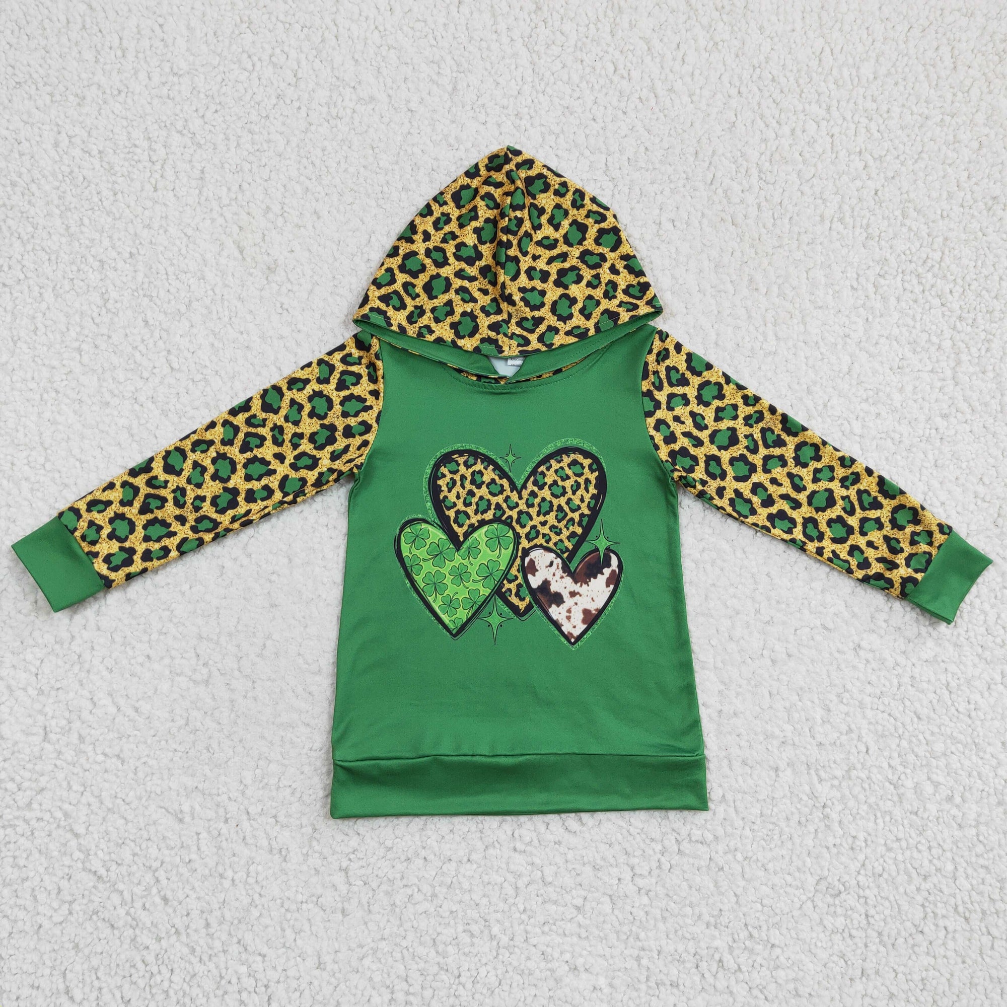 kids st patrick pullover hoodie top green leopard
