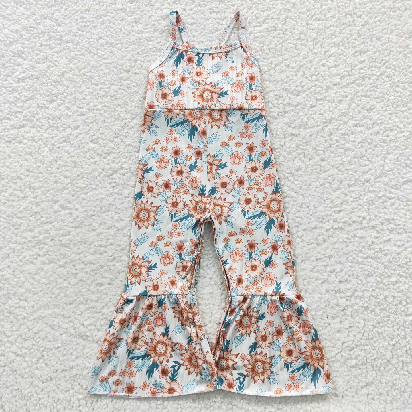 girl spring ribbed floral jumpsuit kids clothing