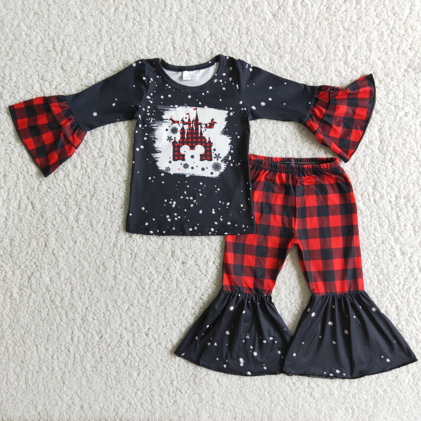 Black Red Plaid Castle Pants Set Girl Christmas Clothing