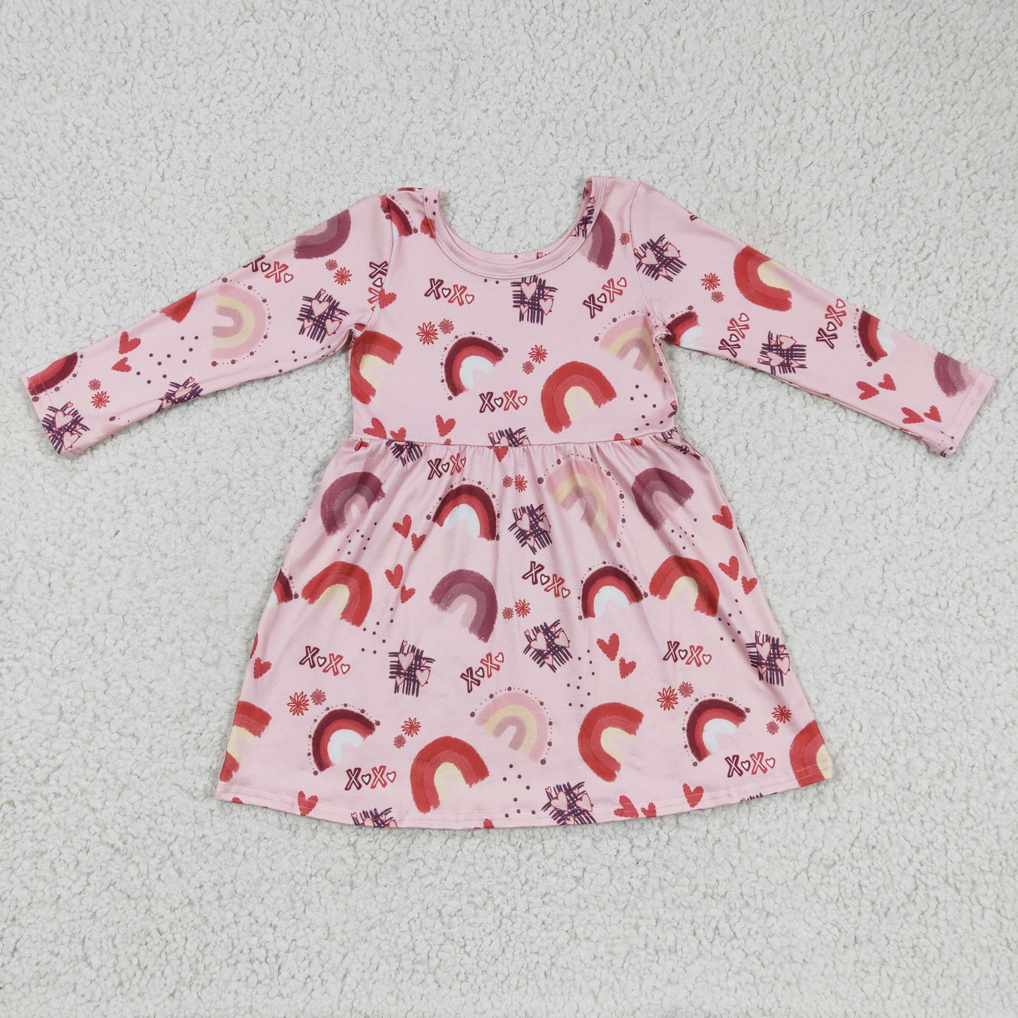 girl long sleeve valentine xoxo rainbow dress