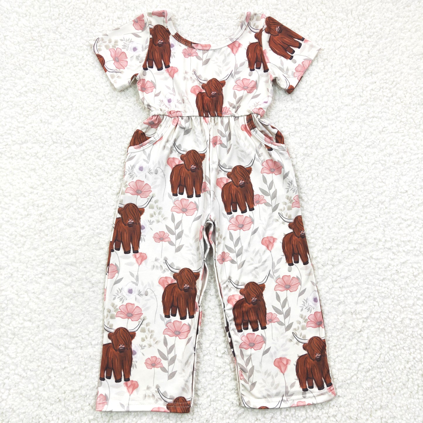 girl's clothing jumpsuit with pocket highland cow print