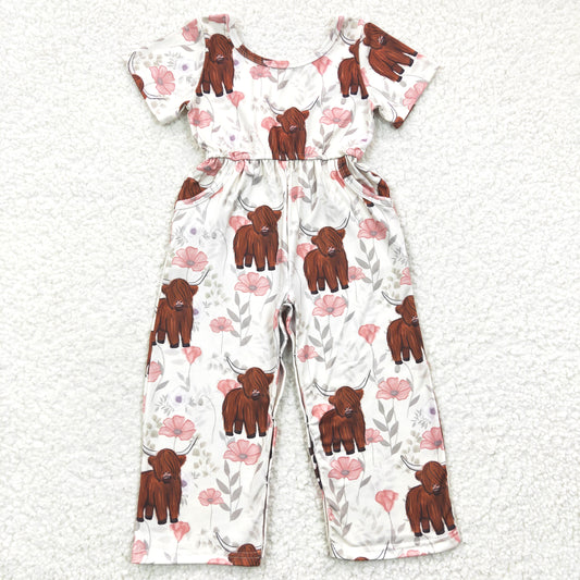 girl's clothing jumpsuit with pocket highland cow print