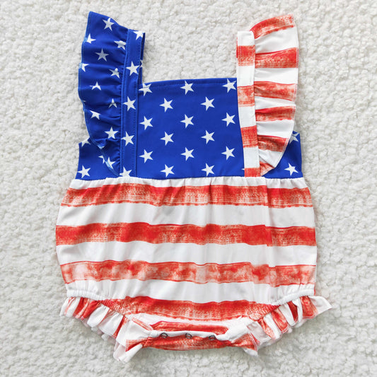 Hooray For The USA Red White & Blue Stars 4th Of July Baby Girls Romper
