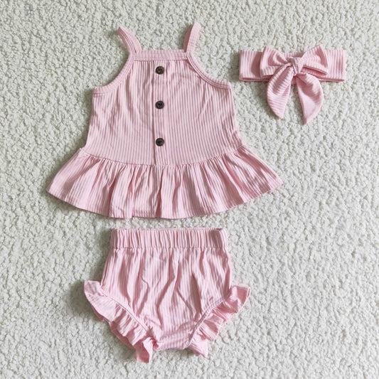 summer girl cotton pink bummie set with bow