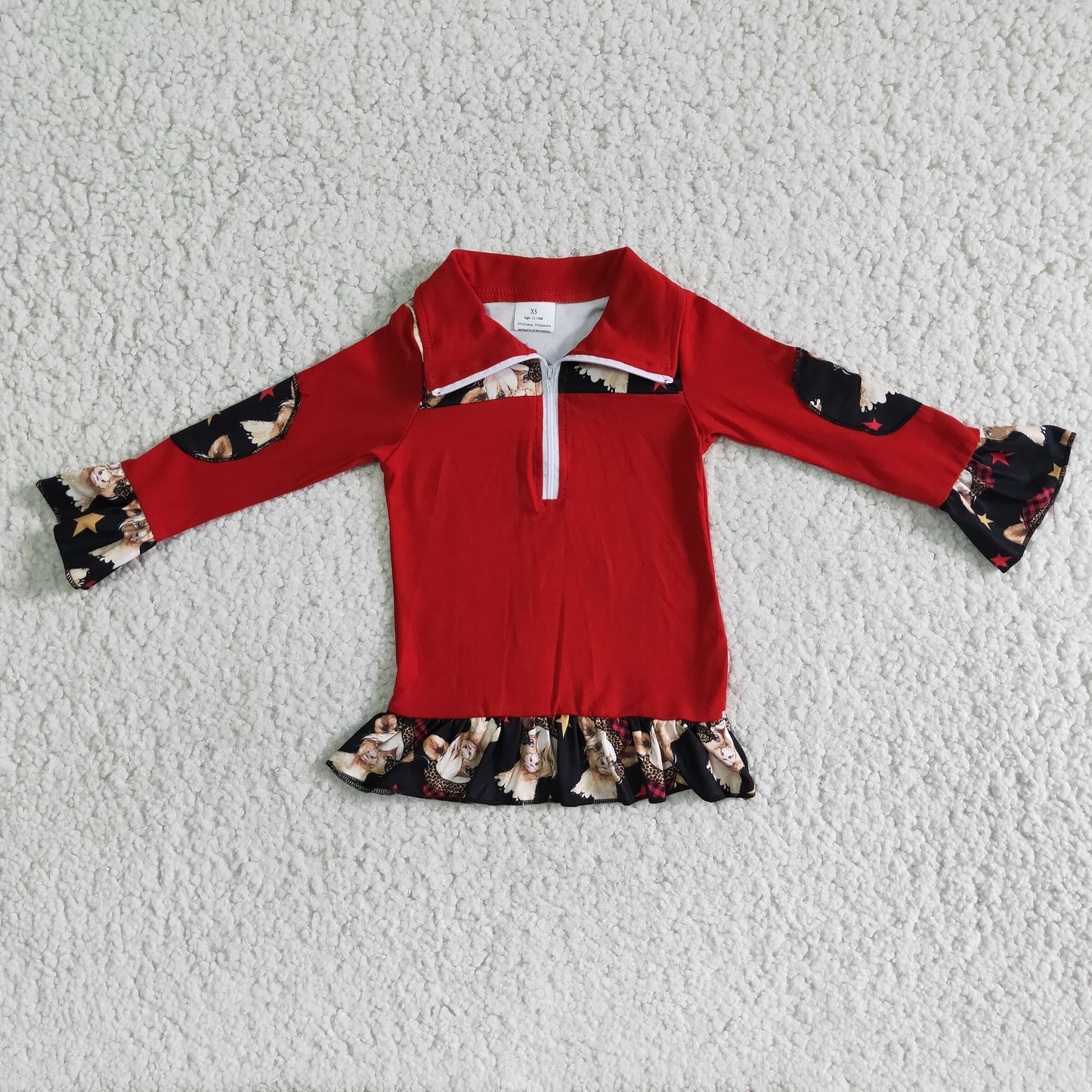 christmas cow print red zip up pullover