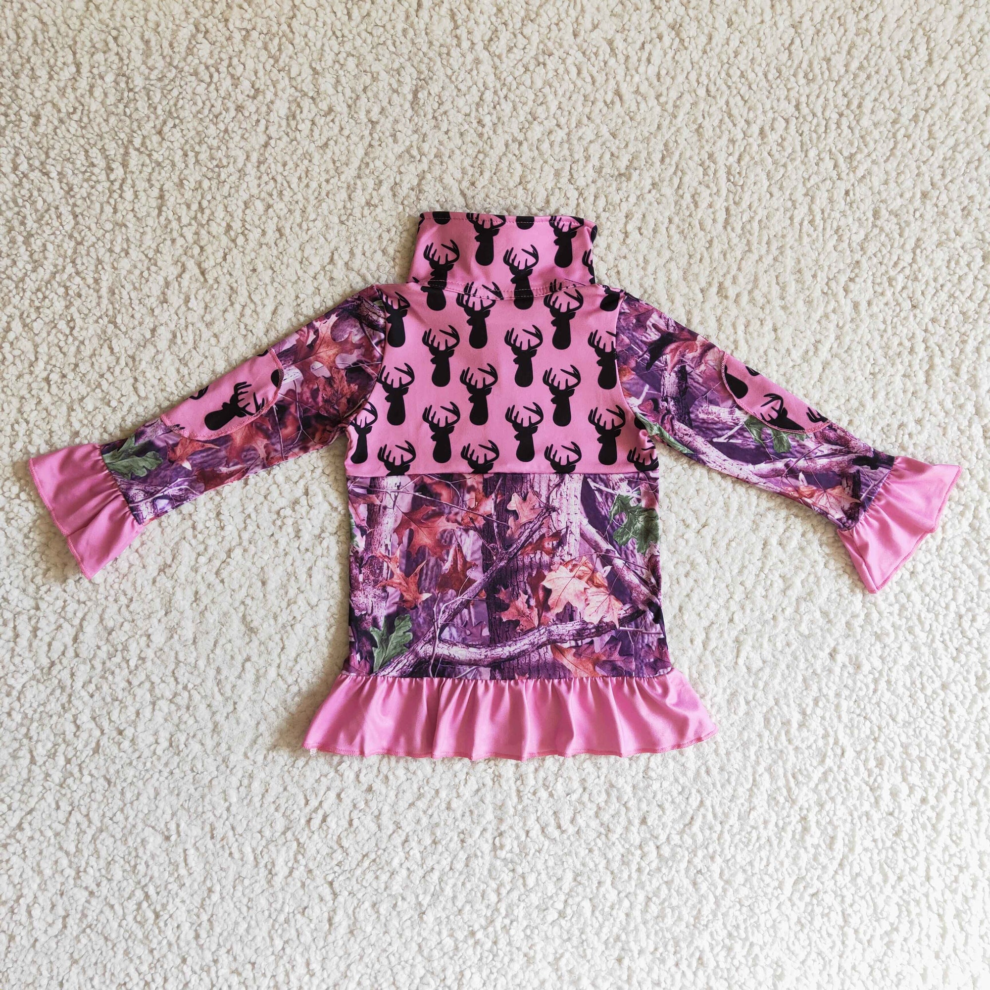 children girl pink hunt deer camo pullover top clothing