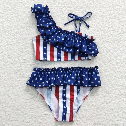 4th of july girl star stripes 2pcs swimsuit