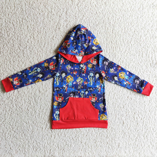 boy blue red cartoon hoodies top clothing