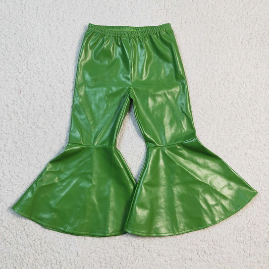 green leather bell bottom pants